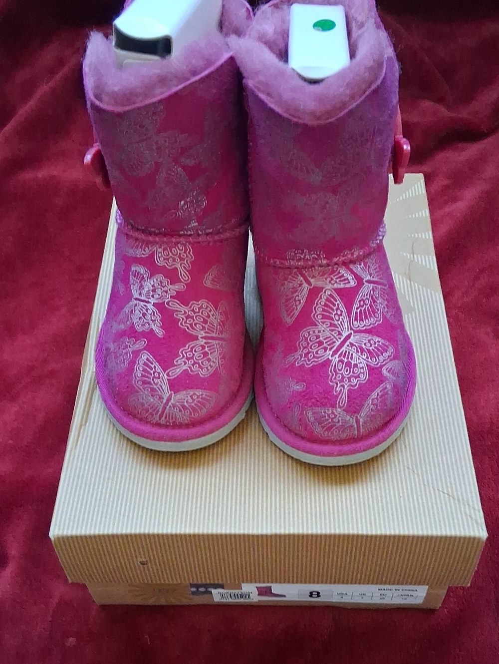 New Girls UGG Pink T Bailey Button Butterfly Boots 8